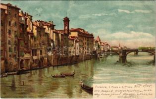 1905 Firenze, Il Ponte a S. Trinita / bridge, boat, gondola, litho