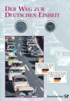 NDK 1982. 50pf Al + NSZK 1994A 50pf Cu-Ni "Út a német egységhez" német nyelvű dísz kartonlapon bélyegekkel T:UNC,PP GDR 1982. 50 Pfennig Al + FRG 1994A 50 Pfennig Cu-Ni "Way to the German Unity (Der Weg zur Deutschen Einheit)" on a decorative, informative cardboard sheet with stamps C:UNC,PP