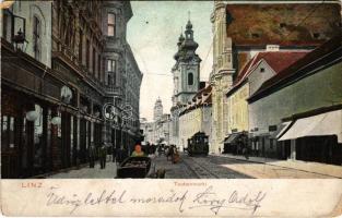 1906 Linz, Taubenmarkt / market, tram (Rb)