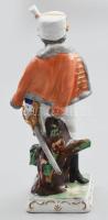 Német porcelán brandenburgi huszár figura, jelzéssel, hibátlan, m: 20 cm
