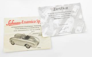cca 1940 Schuco Examico Spyder fémautó, kulccsal, certifikáttal, leírással, hibátlan, h: 15 cm
