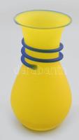 Retro élénk sárga-kék váza, anyagában színezett és savmaratott üveg, jelzés nélkül, hibátlan, m: 24 cm