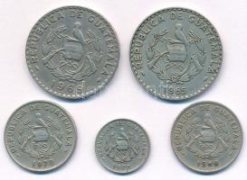 Guatemala 1965. 25c Ni-sárgaréz + 1968. 10c Cu-Ni-Zn + 1969. 25c Cu-Ni-Zn + 1970. 5c Cu-Ni-Zn + 10c ...
