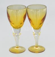 2 darab sárga kristálypohár, jelzés nélkül, díszdobozban, hibátlan, m: 16 cm