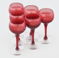 Ajka Crystal bordó likőrös pohár garnitúra, eredeti dobozában, hibátlan, m: 11 cm