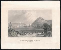 cca 1840-1850 Visegrád romjainak látképe, "Ruinen des Schlosses Vicegrad", In: Meyer's Universum, DLXXXXIII t., Hildburghausen, Kunstanstalt des Bibliographisches Instituts., acélmetszet, papír, körbevágott, 10x15 cm