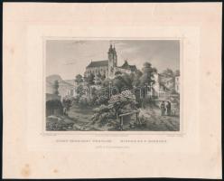 Ludwig Rohbock (1820-1883)-G. Heisinger (?-?): Szent-Benedeki templom, Kirche zu St. Benedek. Garamszentbenedek (Hronský Beňadik, Sankt Benedikt.) Acélmetszet, papír, jelzett a nyomaton, kis foltokkal, 10x15 cm/ Ludwig Rohbock (1820-1883)-G. Heisinger (?-?): Church of Saint Benedek, Kirche zu St. Benedek. (Hronský Beňadik, Sankt Benedikt.) Steel engraving, paper, with little spotties, 10x15 cm