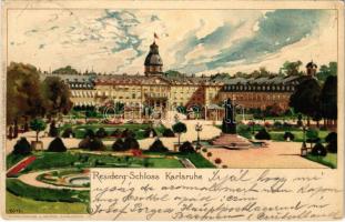 Karlsruhe, Residenz Schloss / castle, park. Velten's Künstler-Postkarten No. 27. litho (EB)