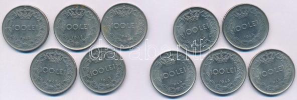 Románia 1943. 100L Fe "I. Mihály" (5x) + 1944. 100L Fe "I. Mihály" (5x) T:XF,VF korr. Romania 1943. 100 Lei Fe "Mihai I" (5x) + 1944. 100 Lei Fe "Mihai I" (5x) C:XF,VF corrosion Krause KM#64