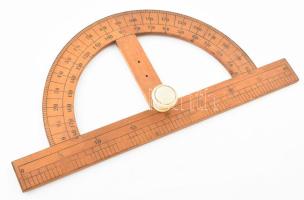 Antik fa szögmérő, kopással, 41x20 cm