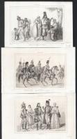 1842 Lemaitre, Augustin Francois (1797-1870) 3 metszete: "Hongrois", "Paysans et Payesanes Hongrois"; "Archiduc Palatin, Magnats et Membres De Différents Ordres"; acélmetszetek, papír, jelzettek a nyomaton, vágottak, 10x15 cm és 10x14 cm