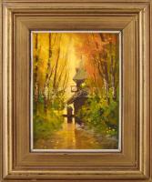 Török Gyula (?-): Vácrátót II. Olaj, farost. Jelzett. Hátoldalán autográf felirattal. Dekoratív fakeretben. 30X23,5 cm