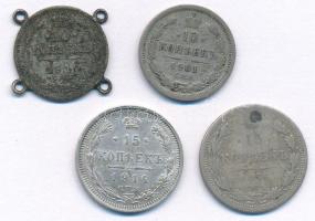 Orosz Birodalom 1876-1914. 10k - 15k Ag (4xklf) T:XF-F patina, lyuktömött, füllel Russian Empire 1876-1914. 10 Kopeks - 15 Kopeks Ag (4xdiff) C:XF-F patina, plugged hole, with ears