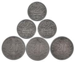 Ausztria 1916. 2h Fe + 20h Fe + 1917. 2h Fe + 20h Fe + 1918. 2h Fe + 20h Fe T:AU,XF Austria 1916. 2 Heller Fe + 20 Heller Fe + 1917. 2 Heller Fe + 20 Heller Fe + 1918. 2 Heller Fe + 20 Heller Fe C:AU,XF