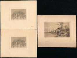 Gönczi Béla (1934- ): Budapest, látkép a Lánchíddal és a Mátyás-templommal, 1984. Rézkarc, papír. Je...