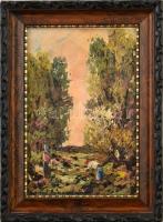 Tihanyi János Lajos (1892-1957): Rőzsekötő. Olaj, karton, jelzett. Dekoratív fakeretben. 21x15 cm