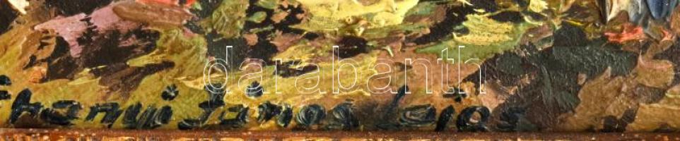 Tihanyi János Lajos (1892-1957): Rőzsekötő. Olaj, karton, jelzett. Dekoratív fakeretben. 21x15 cm