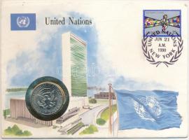 Amerikai Egyesült Államok 1985P 1/2$ "Kennedy" Cu-Ni "ENSZ" felbélyegzett borítékban T:AU  USA 1985P 1/2 Dollar "Kennedy" Cu-Ni, in "United Nations" envelope with stamp and cancellation C:AU