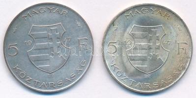 1947. 5Ft Ag "Kossuth" (2x) T:AU,VF patina Adamo F8.1