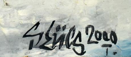 Szűcs Tibor (?-): Téli vadkan. Olaj, farost. Jelzett. Hátoldalán címkén Szűcs Tibor autográf ajándék...