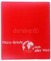 "Münz Briefe aus aller Welt" piros, plüssborítású, négygyűrűs album, 40db kettes osztású berakólappal. Használt, jó állapotban