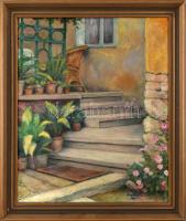 Félegyházi/Félegyházy Gyula(1879-1966): Virágos udvar. Olaj, vászon. Jelezve jobbra lent. Dekoratív fakeretben. 60x50 cm