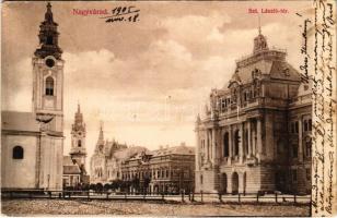 1905 Nagyvárad, Oradea; Szent László tér, városháza, templom / square, town hall, church (EK)