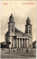 1906 Szatmárnémeti, Szatmár, Satu Mare; Római katolikus székesegyház, piac. Cseplák Bálintné kiadása / cathedral, market