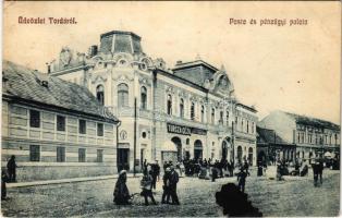 1911 Torda, Turda; Posta és pénzügyi palota, Turcza Géza üzlete, Gyógyszertár / post office, financial palace, shops, pharmacy (fa)