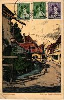 1930 Nagyszeben, Hermannstadt, Sibiu; Schiffbäumel. Lith. von Trude Schullerus (EB)