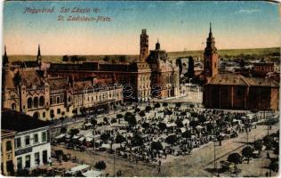 1918 Nagyvárad, Oradea; Szent László tér, piac, városháza, Adria biztosító / square, market, town hall, insurance company (EM)