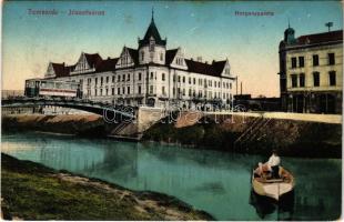 1913 Temesvár, Timisoara; Józsefváros, Horgony-palota, villamos, híd / palace, tram, bridge (EB)