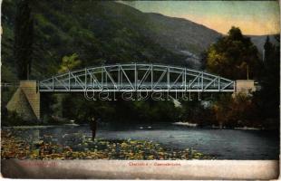 1908 Herkulesfürdő, Baile Herculane; Cserna híd. Krizsány R. kiadása / Csernabrücke / Cerna bridge (kopott sarkak / worn corners)