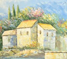 Rossini jelzéssel: Virágos vízpart. Olaj, vászon. Dekoratív fakeretben. 91,5x122 cm. KIZÁRÓLAG SZEMÉ...