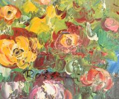 Rossini jelzéssel: Virágos vízpart. Olaj, vászon. Dekoratív fakeretben. 91,5x122 cm. KIZÁRÓLAG SZEMÉ...