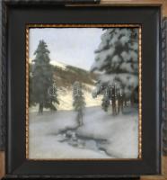 Csulak Elemér (1887-?): Téli táj, 1926. Pasztell, karton. Jelzett. Üvegezett, dekoratív korabeli, sérült fakeretben. 45×25 cm
