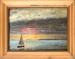 Muzsinszki Nagy Endre (1886-1975): Balatoni naplemente Siófokon, 1966. Olaj, vászon. Jelezve jobbra lent. Dekoratív, üvegezett fakeretben. 33,5X48,5 cm