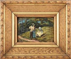 Jelzés nélkül: Pihenő. Olaj, karton. Dekoratív, kissé sérült fakeretben. 20X25 cm