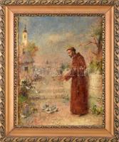 Ferraris Artúr (1856-1936): Szent Ferenc a madaraknak prédikál. Olaj, vászon. Jelezve jobbra lent. D...
