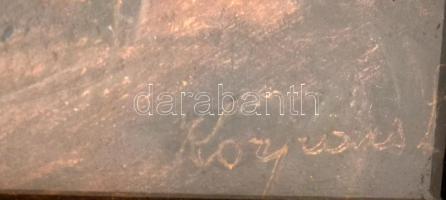 Kovács L jelzéssel: Ökrös szekér. Olaj, falemez. Dekoratív, üvegezett fakeretben. 9,5x13 cm