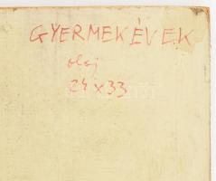 Misch Ádám (1935-1995): Gyermekévek, 1970-es évek. Olaj, karton, jelezve középen lent, hátoldalán Mi...