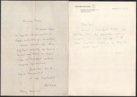 cca 1963-1971 Illés Endre (1902-1986) író, drámaíró, műfordító, műkritikus, a Szépirodalmi Könyvkiadó vezetőjének saját kézzel írt levelei, 5 db, valamint 1 db gépelt levele saját kezű aláírásával, valamint 1 db karácsonyi és újévi üdvözlőlapja, rajta Borsos Miklós (1906-1990) rézkarcával. Szekeres György (1914-1973) újságíró, műfordító, az Európa Kiadó főszerkesztője részére. A rézkarcon hajtásnyommal.