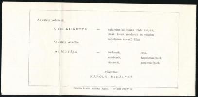 1968 Károlyi Mihályné Andrássy Katinka (1892-1985) saját kezű sorai egy gálaestre szóló meghívón Sze...