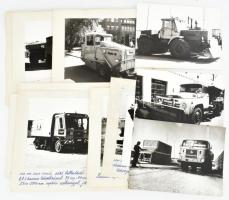cca 1960-1980 Munkagépek, teherautók, 13 db nagyméretű fotó, feliratozva, vegyes állapotban, 24x18 cm körül
