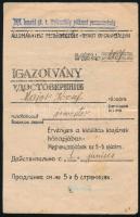 1945 Katonai személyazonossági igazolvány, magyar és orosz nyelvű, "10/I. honvéd gk. k. tüzérosztály pótkeret parancsnokság" bélyegzőkkel