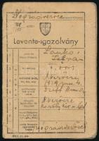 1942 Rétság, Nógrádverőce leventecsapat igazolványa