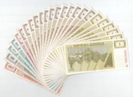 Szlovénia 1990. 1T (6x) + 2T (12x, közte sorszámkövetők és közeli sorszám) + 5T (2x) + 10T (2x) + 50T + 100T T:F közte szép papír Slovenia 1992. 1 Tolarjev (6x) + 2 Tolarjev (12x, within consecutive serials and close serial number) + 5 Tolarjev (2x) + 10 Tolarjev (2x) + 50 Tolarjev + 100 Tolarjev C:F within fine paper