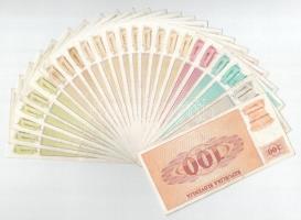 Szlovénia 1990. 1T (6x) + 2T (12x, közte sorszámkövetők és közeli sorszám) + 5T (2x) + 10T (2x) + 50...
