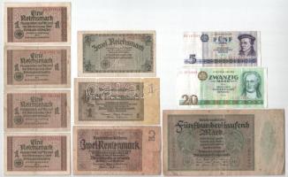 Német Birodalom 1923. 500.000M + 1937. 1M + 2M + DN (1939-1944) 1M (4x) + DN (1940-1945) 2M + NDK 1975. 5M + 20M T:F,VG German Empire 1923. 500.000 Mark + 1937. 1 Rentenmark + 2 Rentenmark + DN (1939-1944) 1 Reichsmark (4x) + DN (1940-1945) 2 Reichsmark + GDR 1975. 5 Mark + 20 Mark C:F,VG