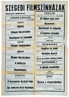 1982 Szegedi filmszínházak júniusa műsora, plakát, hajtva, kisebb gyűrődésekkel, 82x59 cm